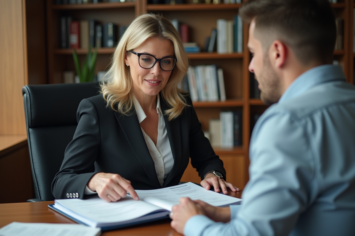 Conseillère financière pointant un document lors d