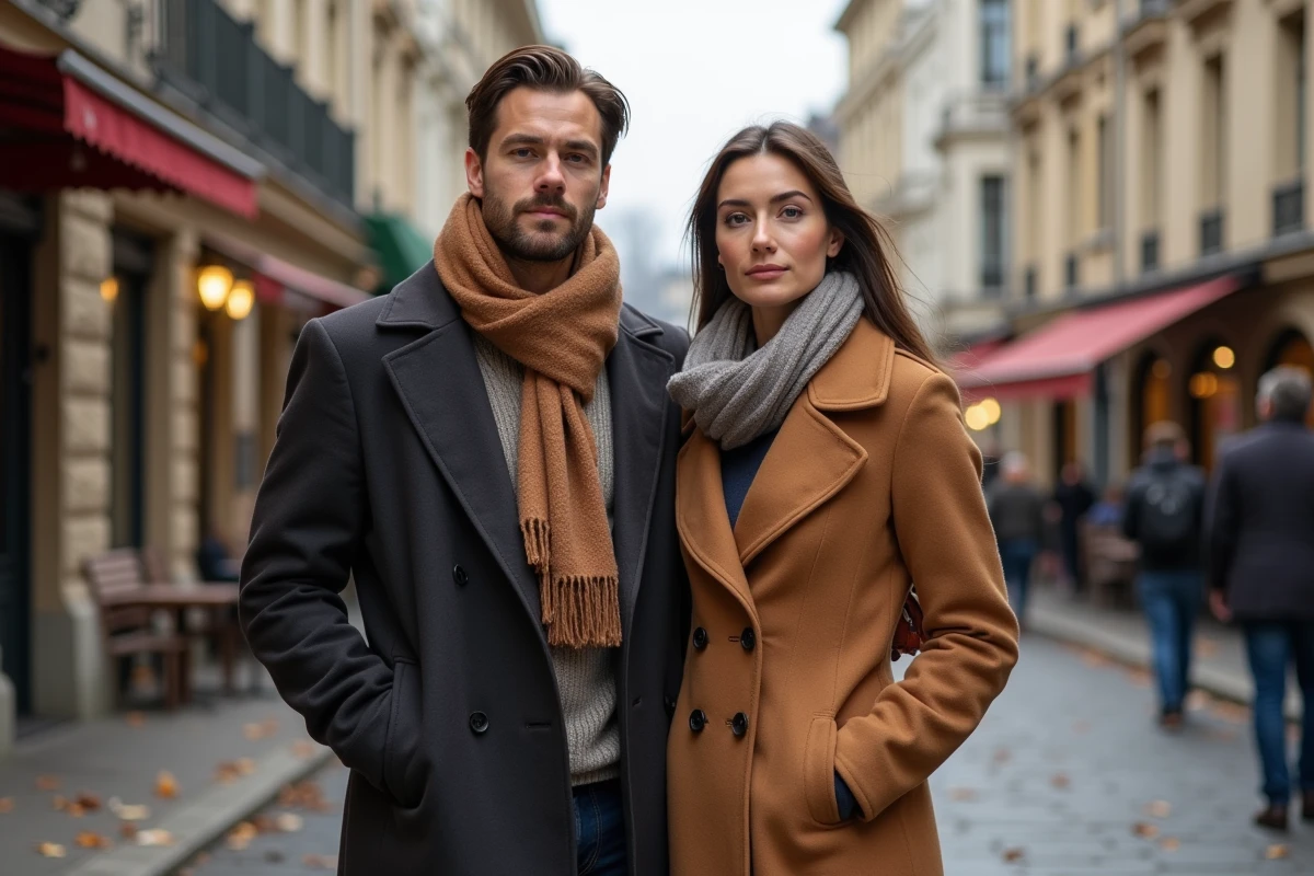 Homme et femme dans la rue parisienne en automne