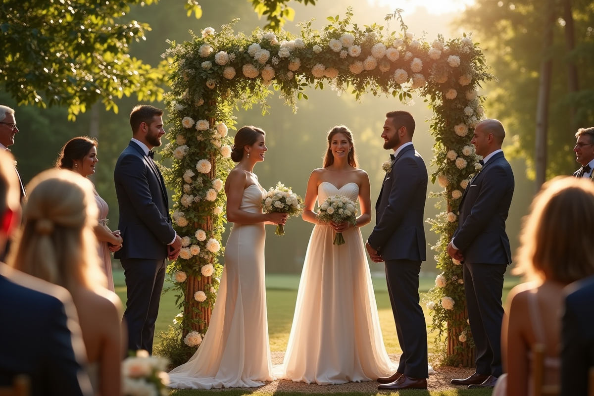 Cérémonie de mariage en plein air dans un jardin en France