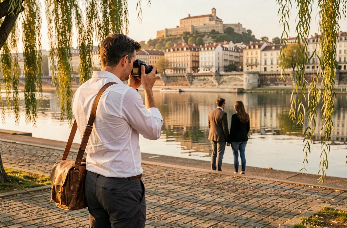 Elfordy Stéphane photographe de mariage au bord de la Saône avec vue sur Fourvière à Lyon