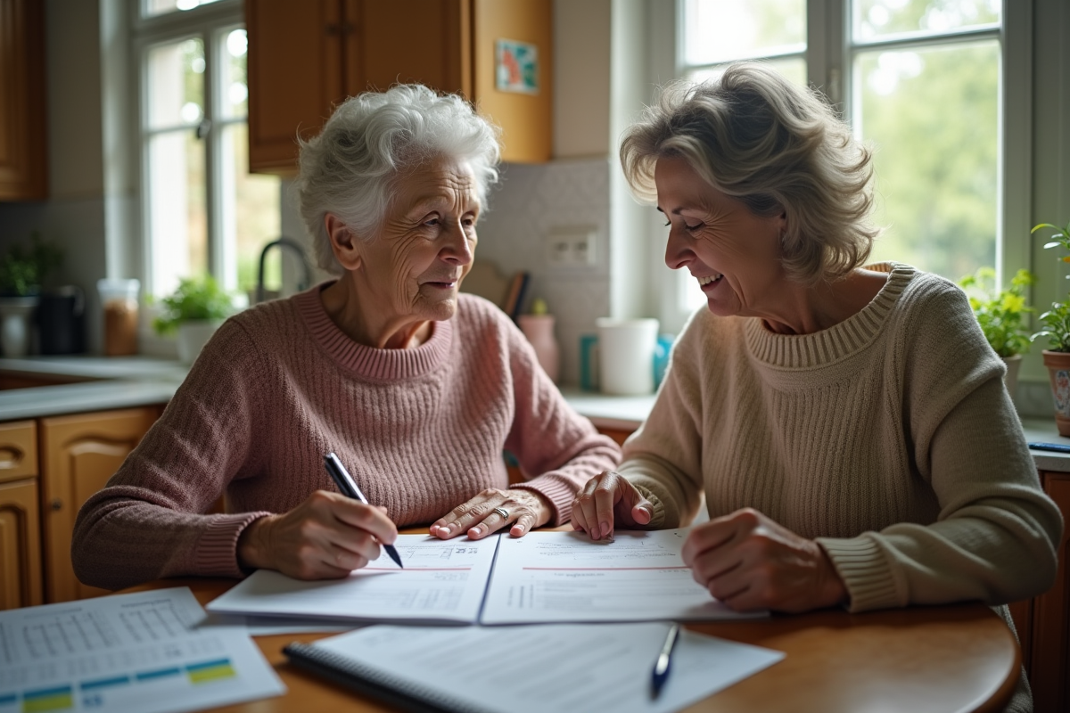 Femme et fille préparant des documents de mariage à la maison