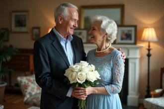 Bouquet de fleurs symbolisant les noces de diamant pour 60 ans de mariage