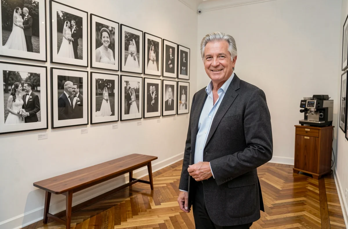Harold Galerie photographe de mariage dans son espace d'exposition de portraits à Lyon