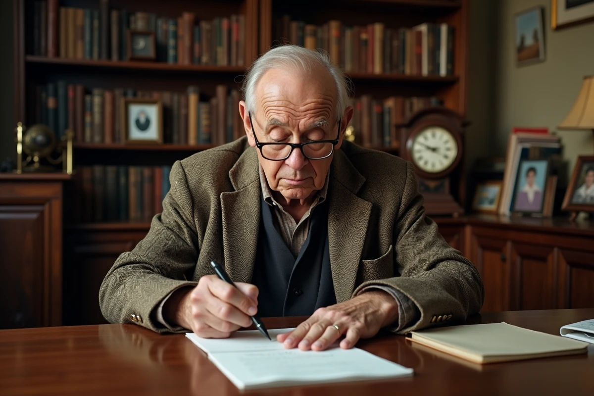 Homme âgé écrivant une lettre d opposition au mariage