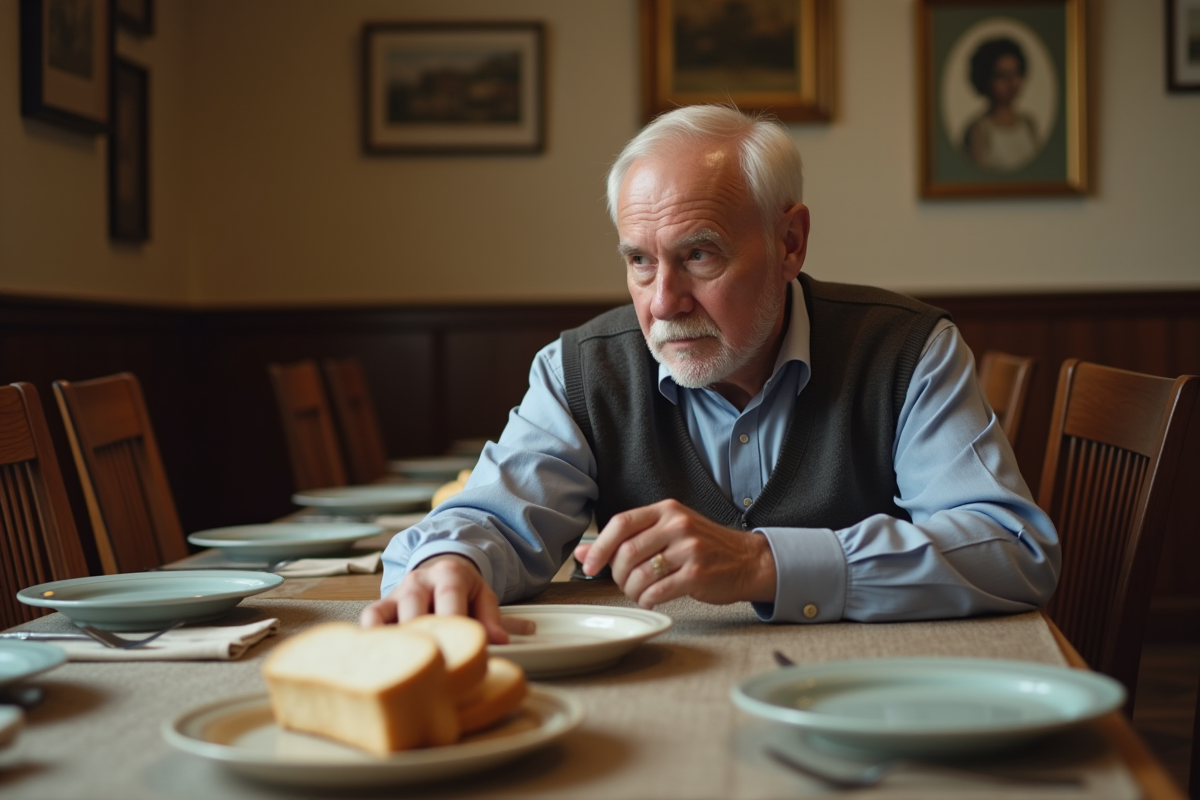 Homme âgé observant la disposition de la table de dîner
