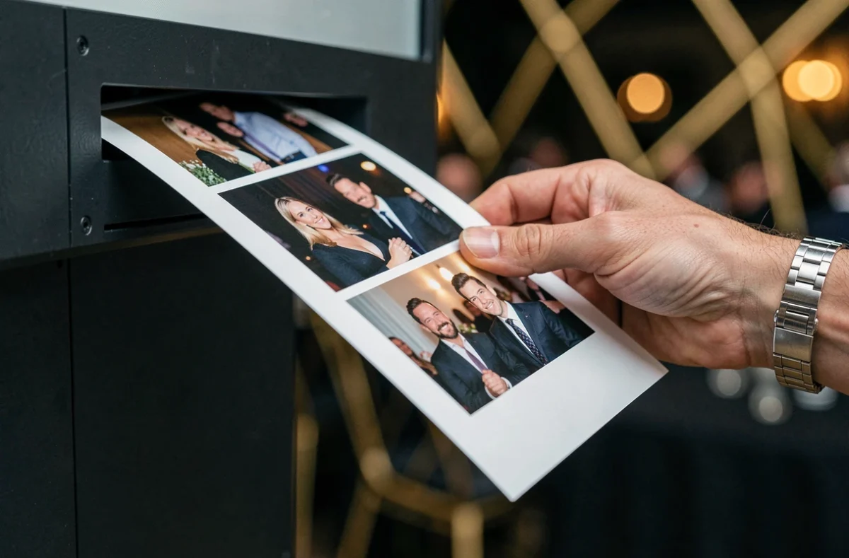 Impression de planche contact sortant d'une borne photo professionnelle lors d'un gala d'entreprise