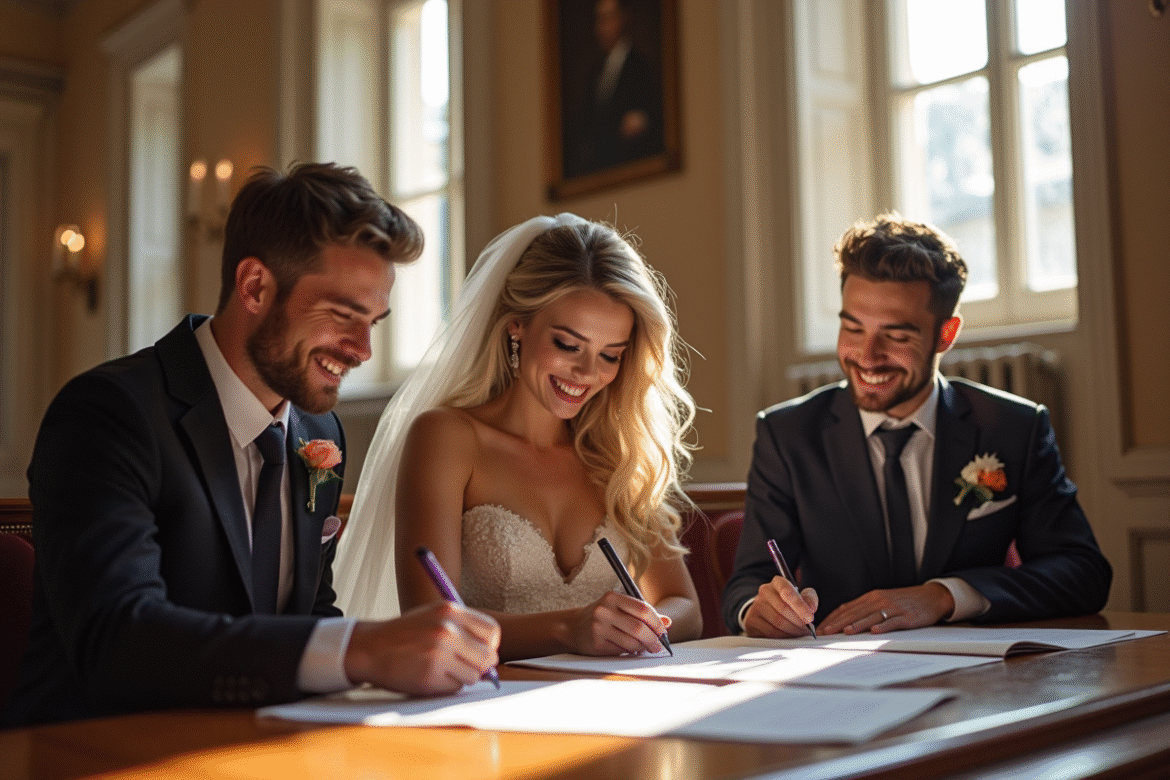 Mariage à la mairie en France avec signature officielle