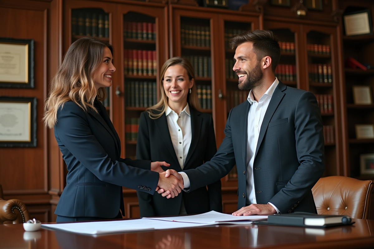 Notaire et jeunes mariés lors de la signature d