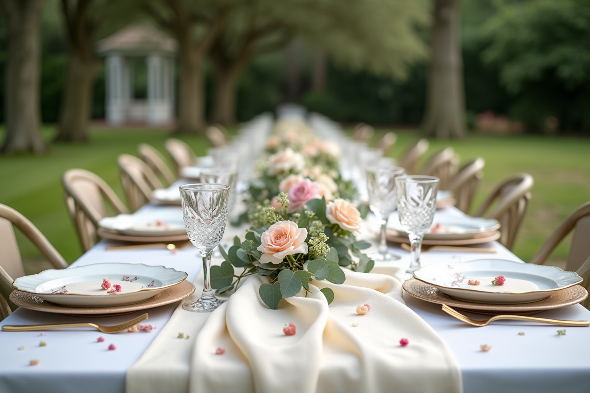 Table de reception de mariage en plein air élégante